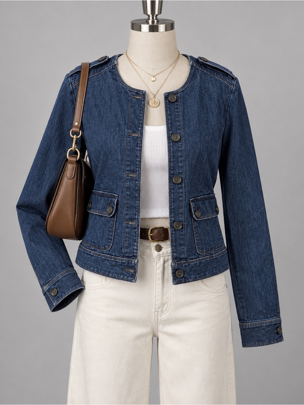 Ann Taylor Dark Blue Collarless Denim Jacket